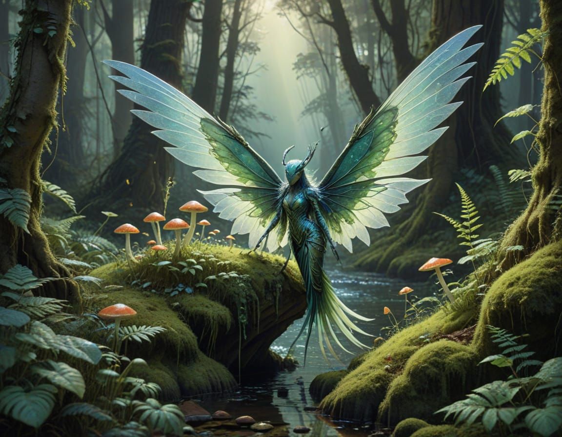 Mystical Forest Beings in Iridescent Hues