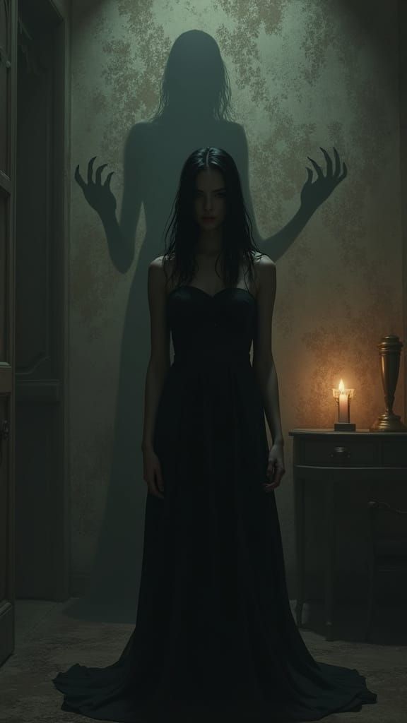 Eerie Woman with Shadow Monster: Dark Surrealism