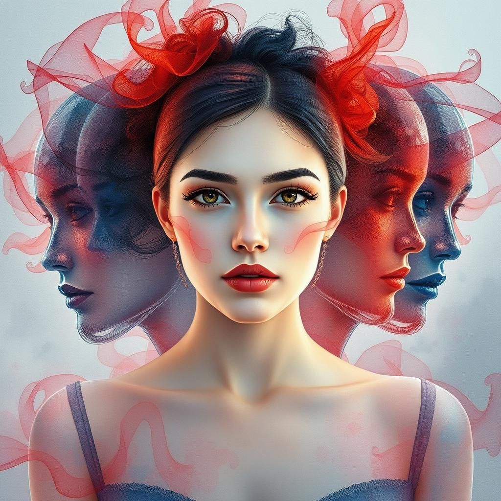 Masked Identity: Watercolour Portrait in Futuristic Landscap...