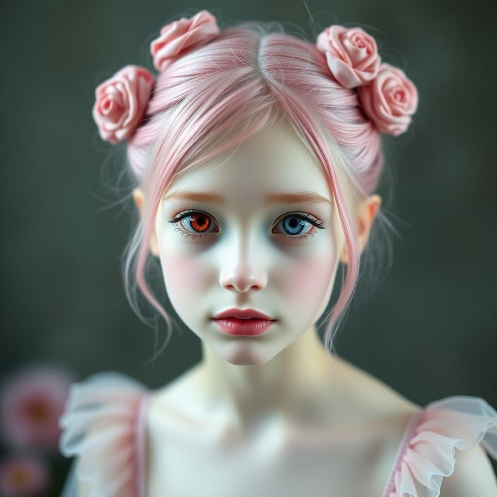 Whimsical Portrait of Young Woman with Pink Hair