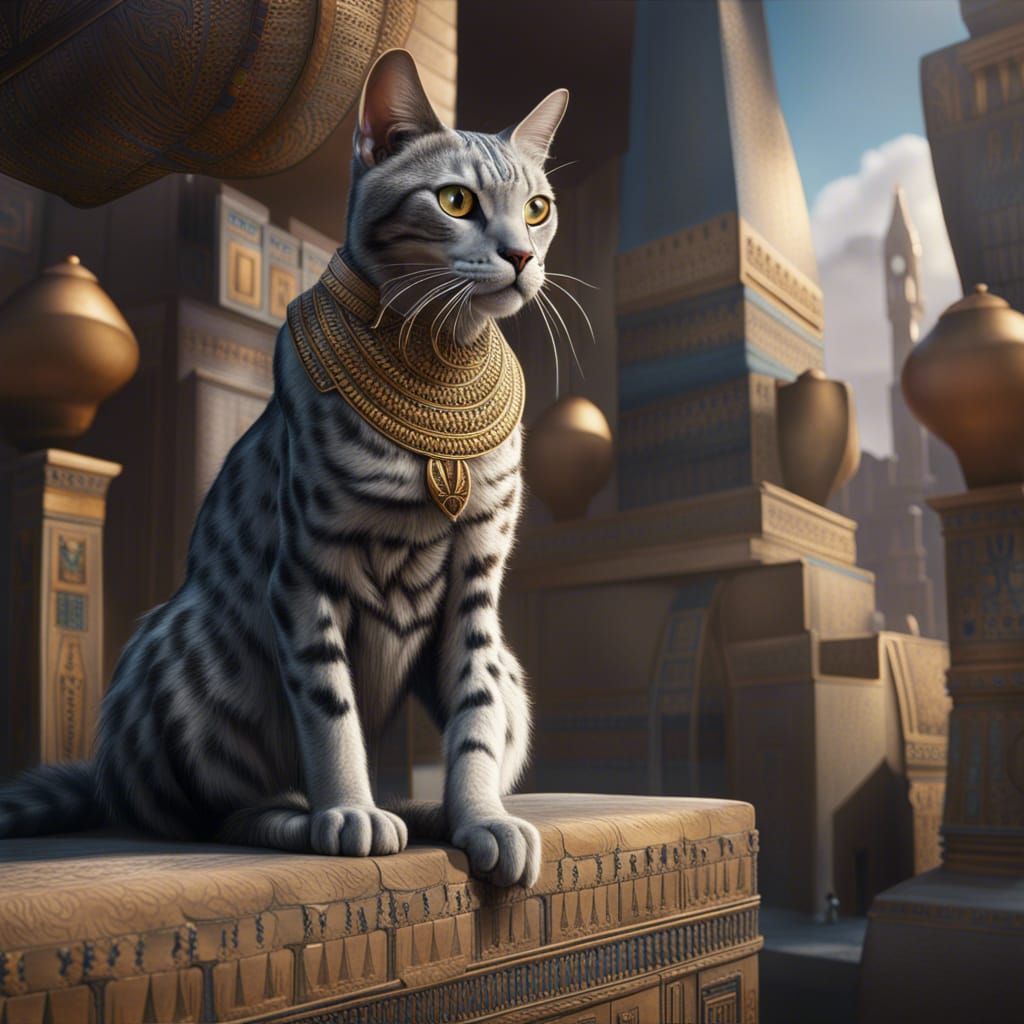 Egyptian Mau in Ancient Egypt City