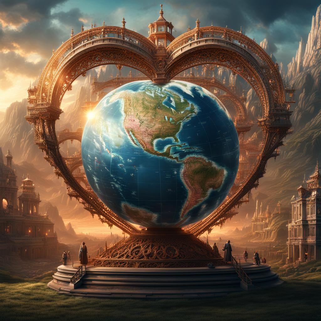 Dramatic Heart Globe Digital Painting