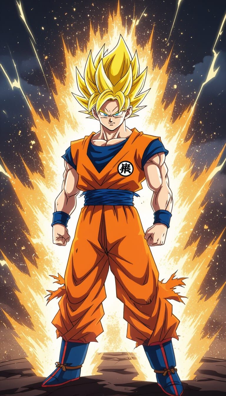 Goku's Super Saiyan Transformation in Manga Style