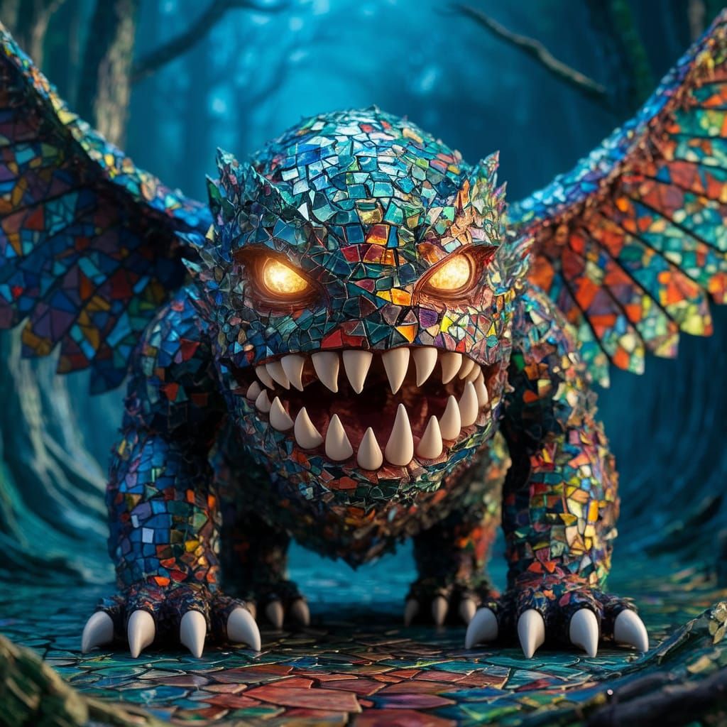 Vibrant Mosaic Monster Emerges from Ancient Art