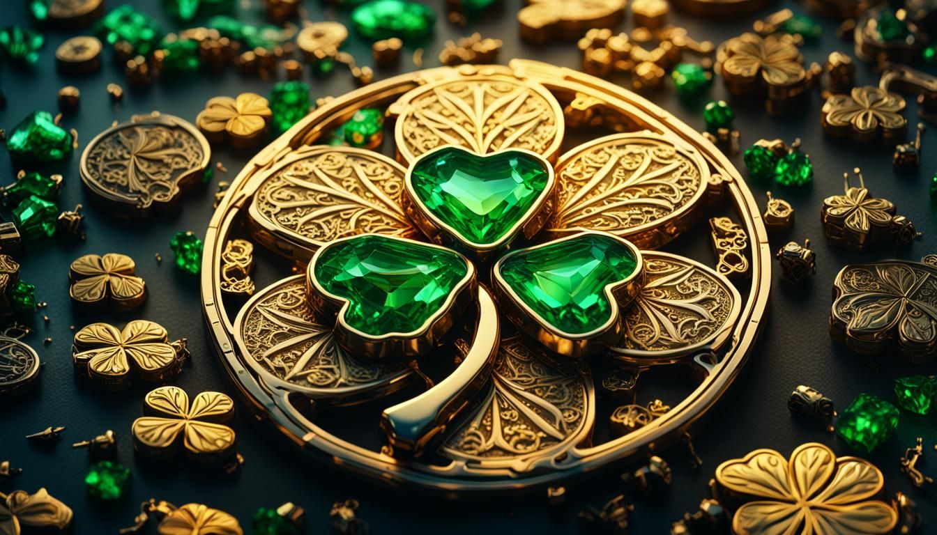 Gold and Emerald Lucky Charms in Cyberpunk Style