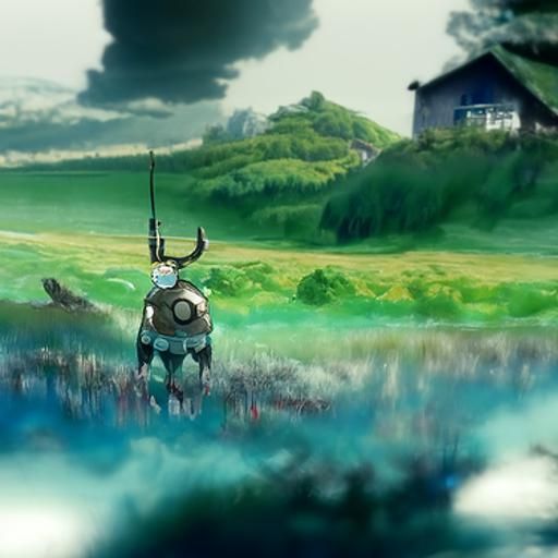 Cyborg Viking in Studio Ghibli Anime Style