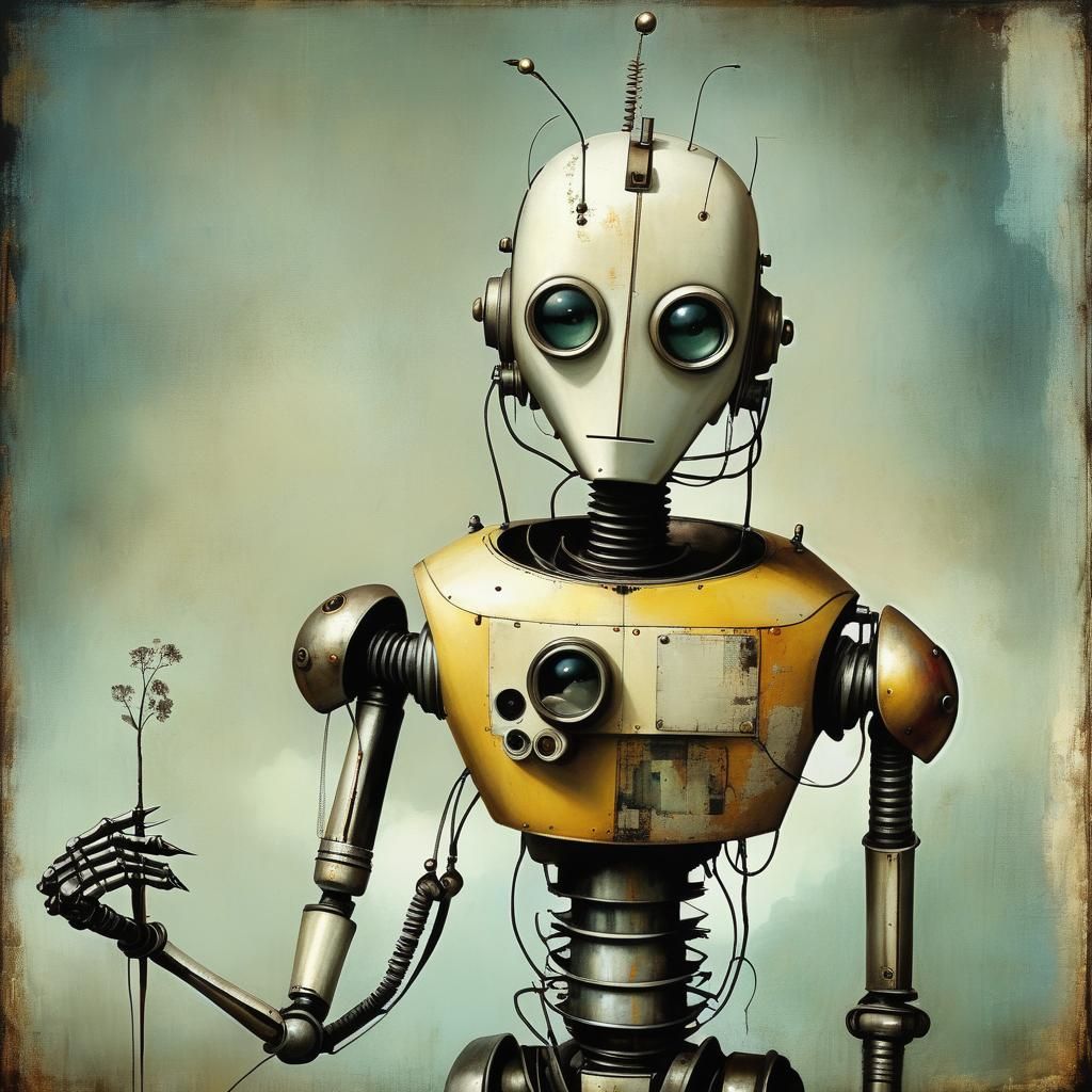 Robot in Dreamscape: Surreal Fine Art Painting