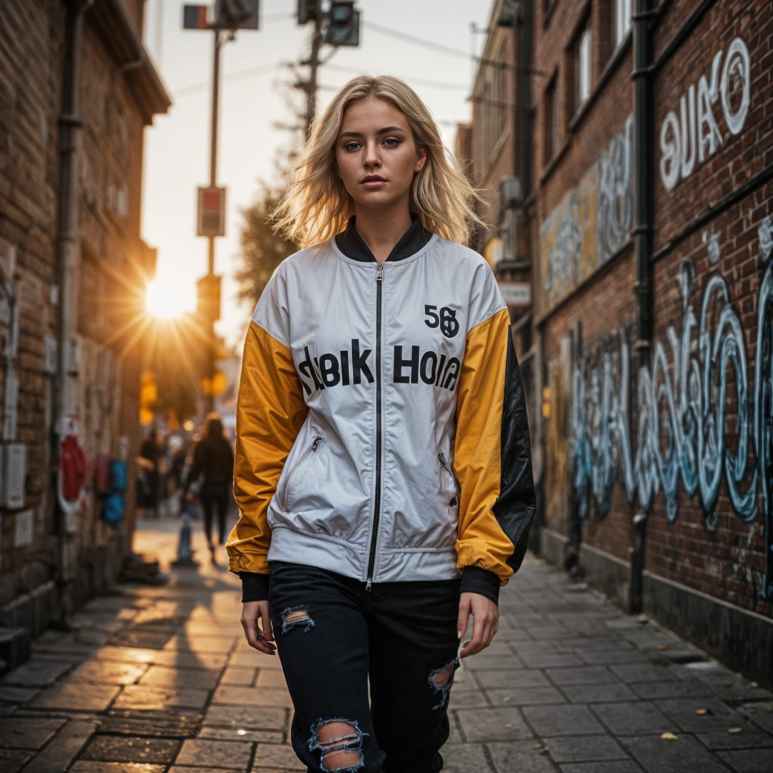 Blonde Girl in Urban Fashion Street Scene