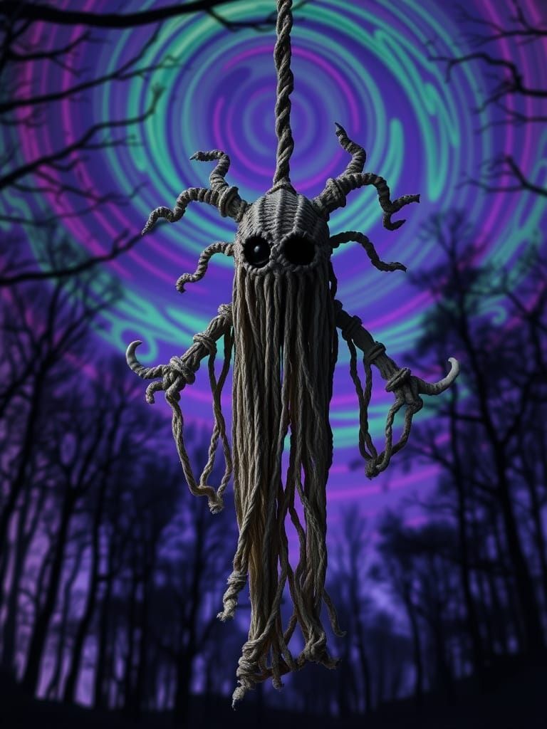 Ethereal Macrame Specter Illuminates Dark Forest
