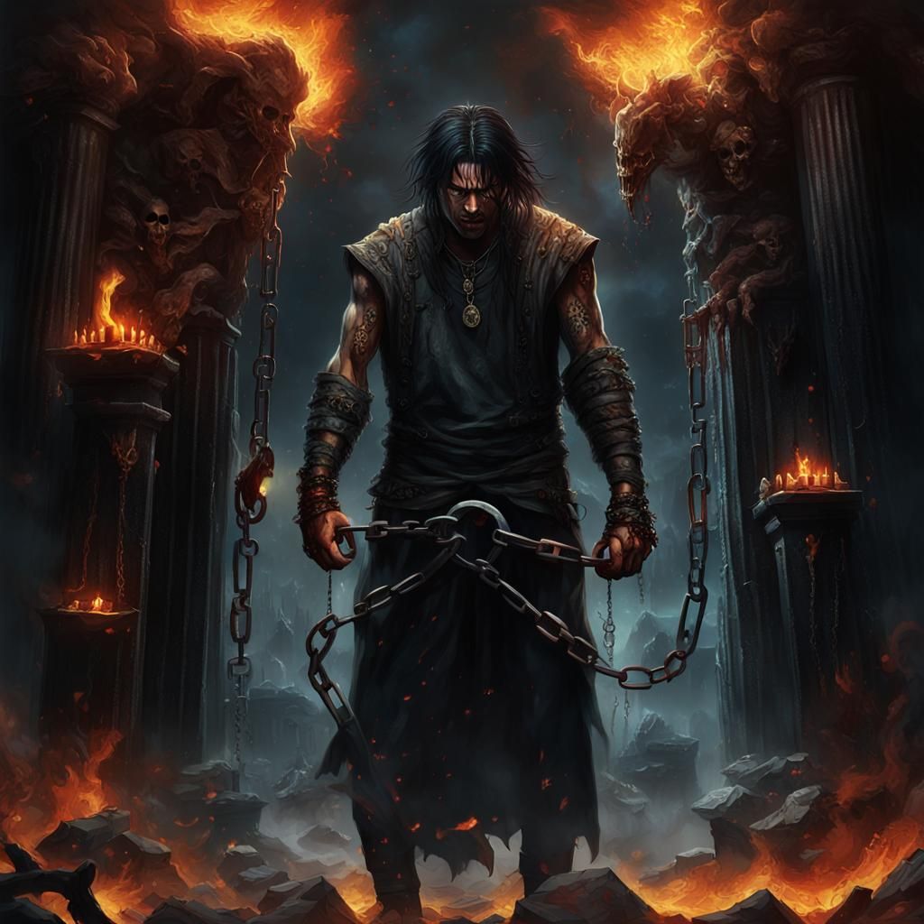 Trapped Man in Dark Abyss: A Fantasy Concept Art