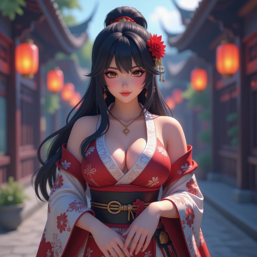 Plus-Size Anime Woman in Vibrant 3D Art Style