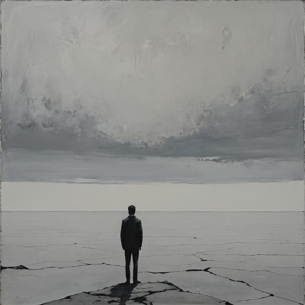 Minimalist Man in Despair at the Horizon