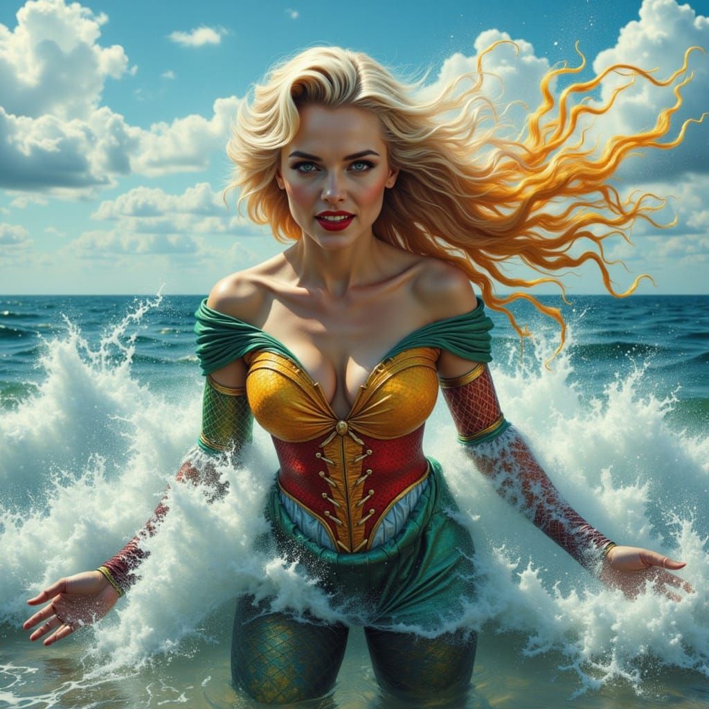 Aquaman Goddess Emerges from the Ocean in a Cinematic Film S...
