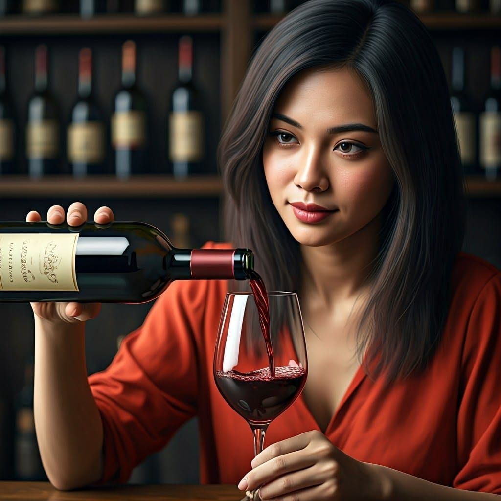 Filipino Woman with Uncanny Smile Pours Wine