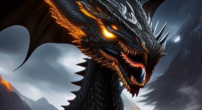 Black Dragon God with Glowing Markings