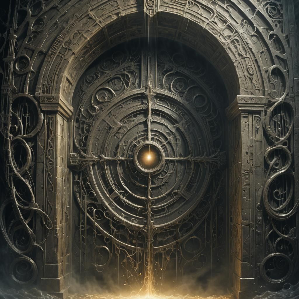 Mysterious Portal Emitting Eerie Glow in Ancient Chamber