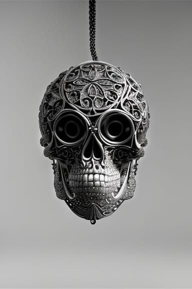 Detailed Filigree Sterling Silver Skull Pendant Portrait