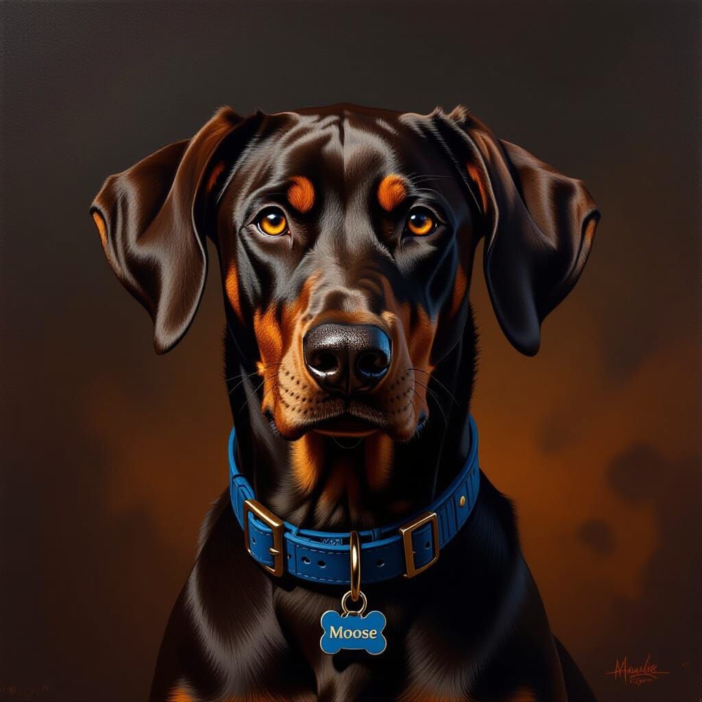 Sinister Doberman Pinscher Oil Painting in Rutkowski Style