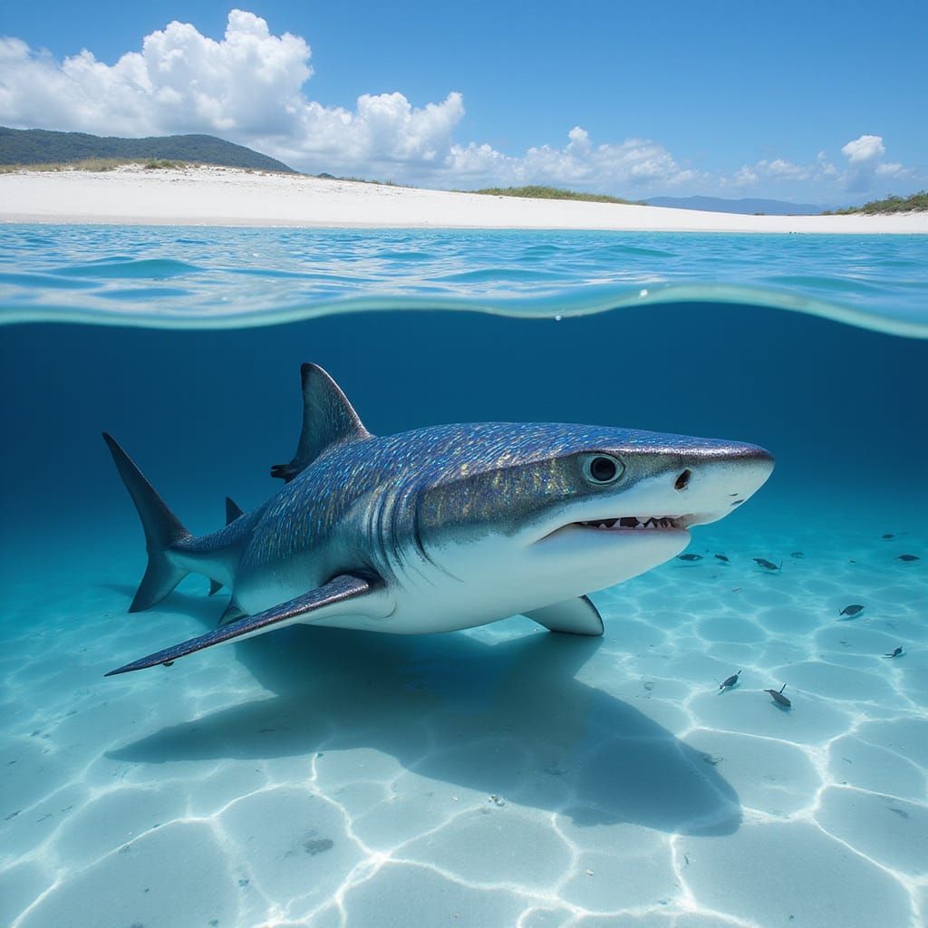 Mako Shark with Iridescent Scales in Crystalline Waters