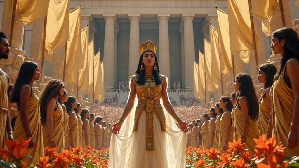 Cleopatra Celebrates with Her People in Ancient Egypt