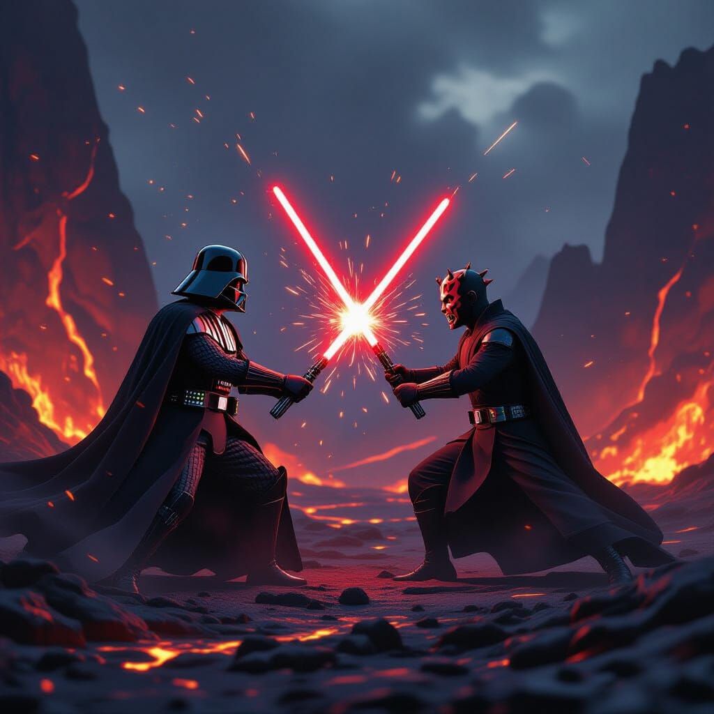 Vader vs Maul: Epic Lightsaber Duel on Mustafar