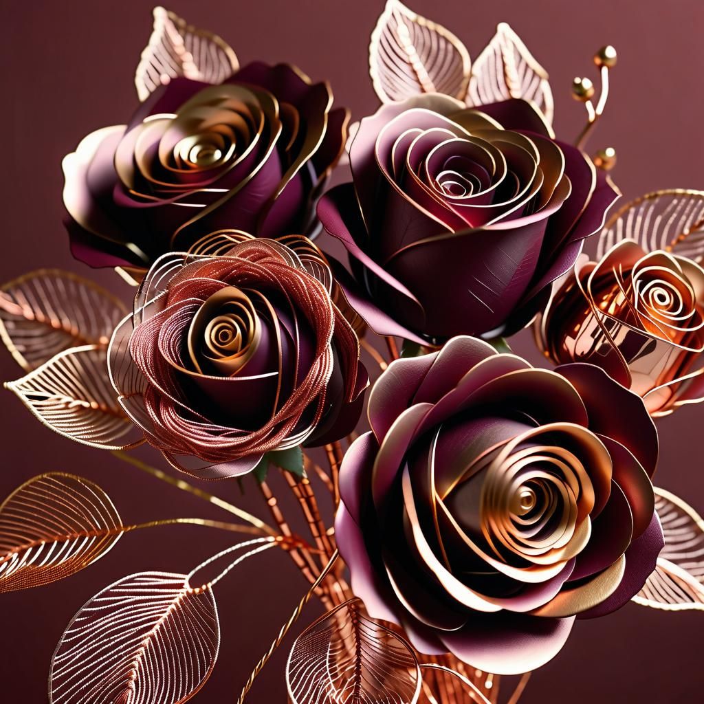 Fibre Wine Art: Silver Rose Bouquet in Macro