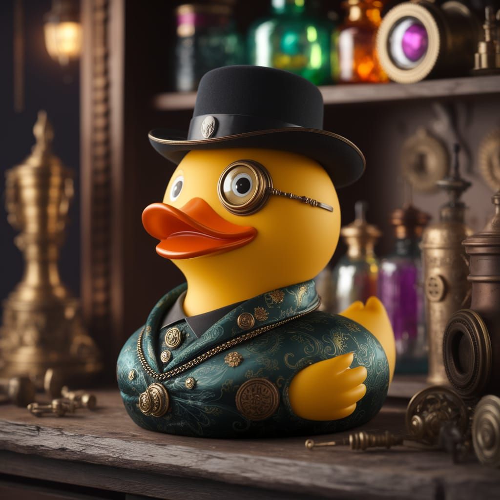 Steampunk Rubber Duck in Bowler Hat and Velvet Waistcoat