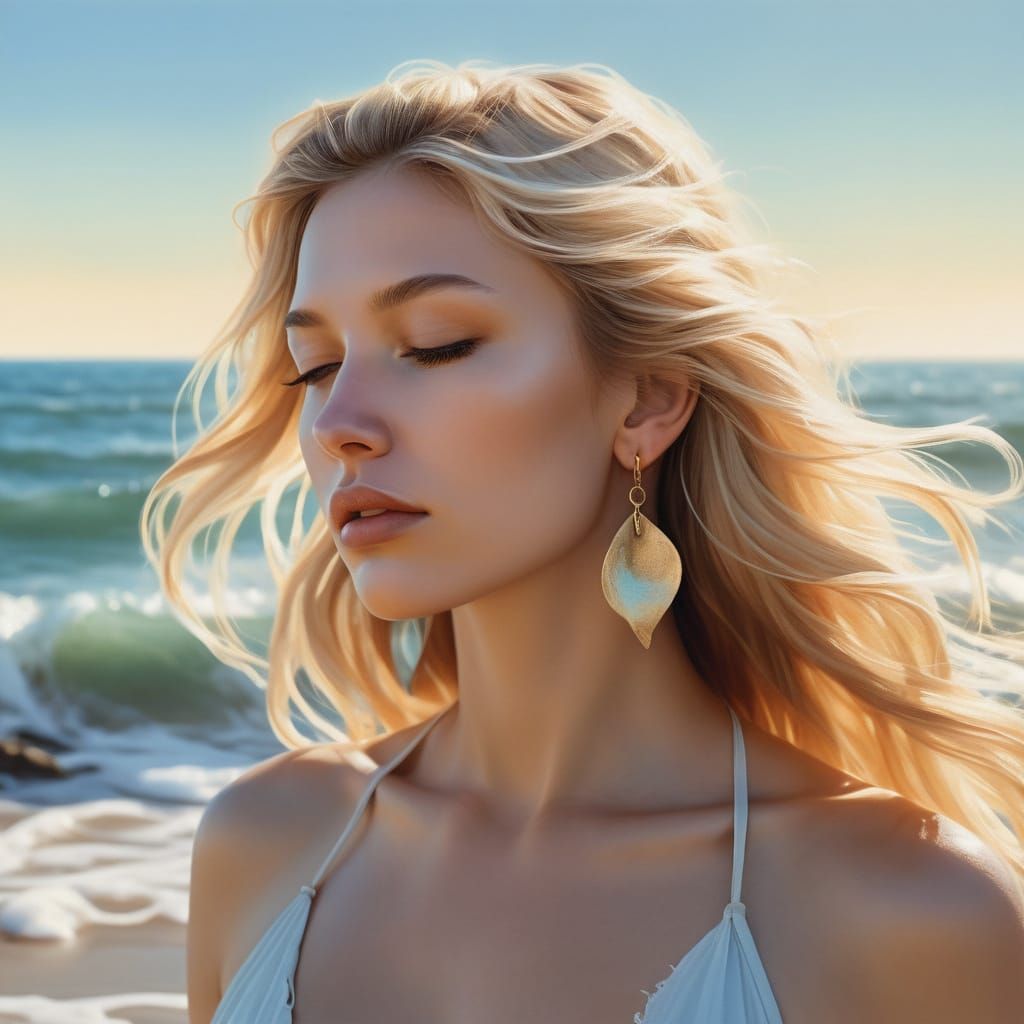 Hyper-Realistic Beach Goddess in Soft Focus