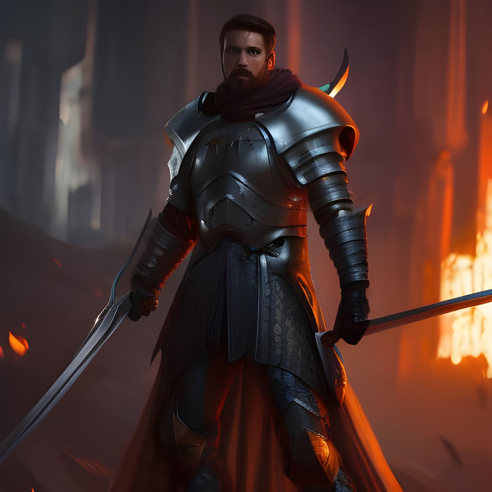 Retrofuturistic Knight with Sword, Digital Art