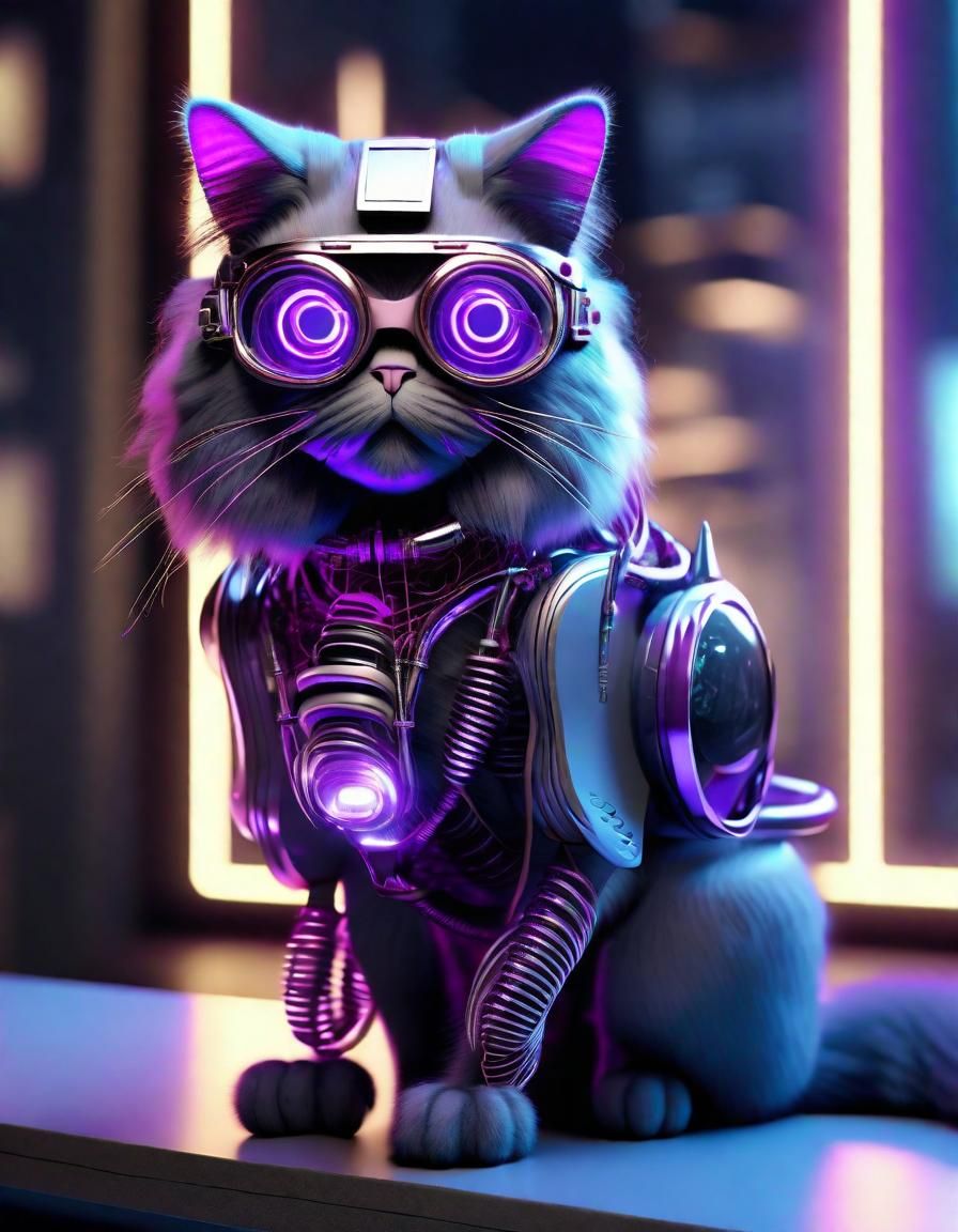Cybernetic Persian Cat in Anime Photorealistic Style