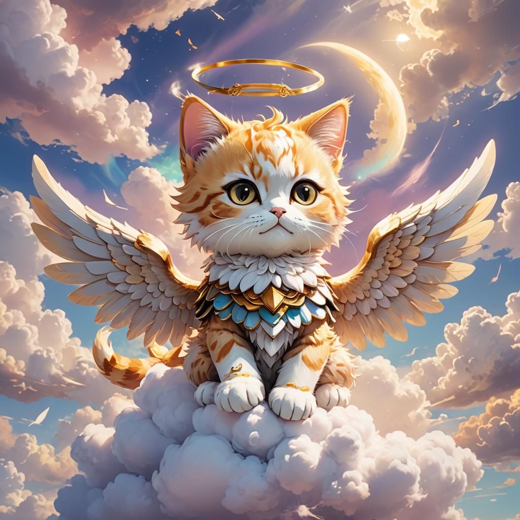 Angelic Nekomata in Anime Style on Cloud