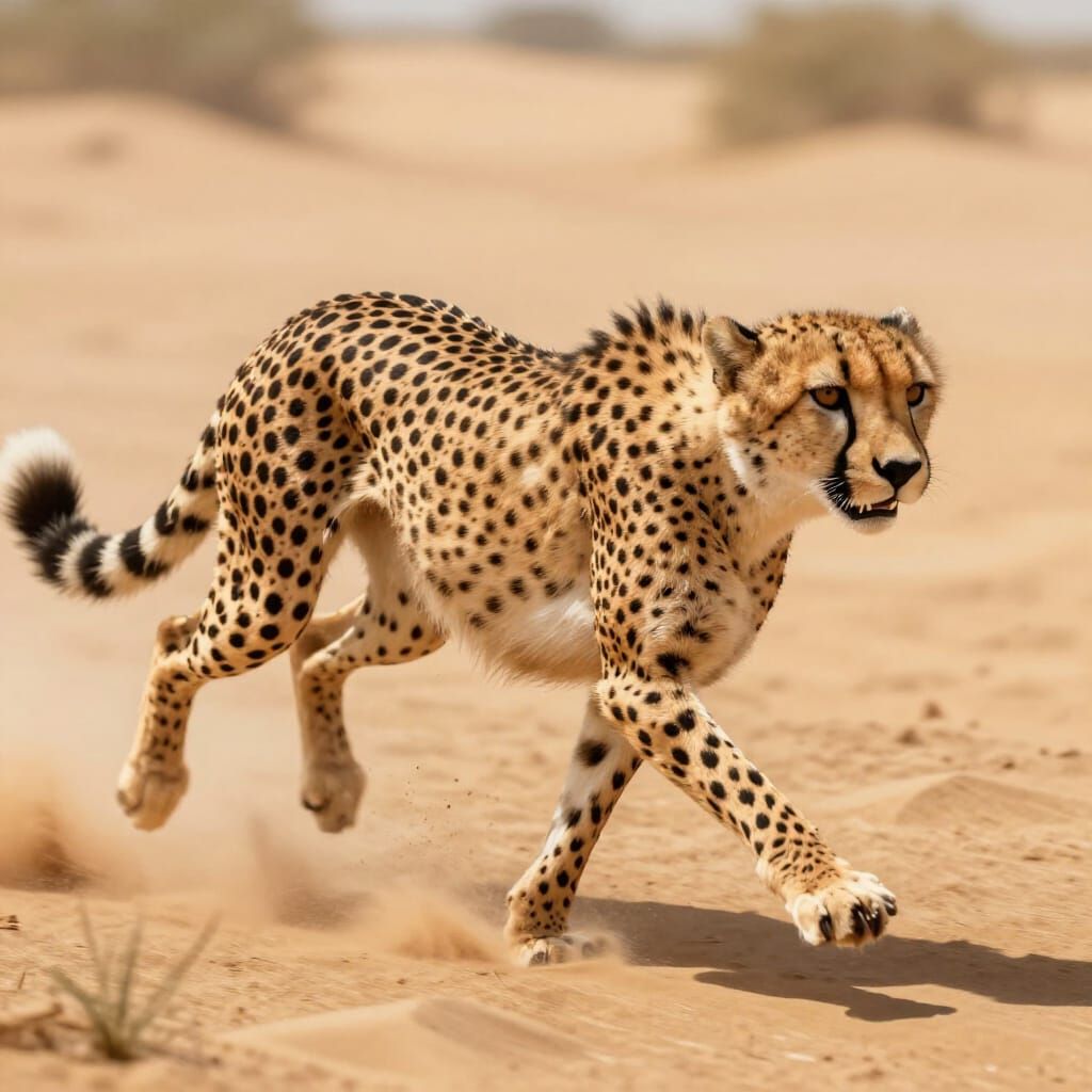 Cheetah Sprinting on Sand in Dynamic Digital Art