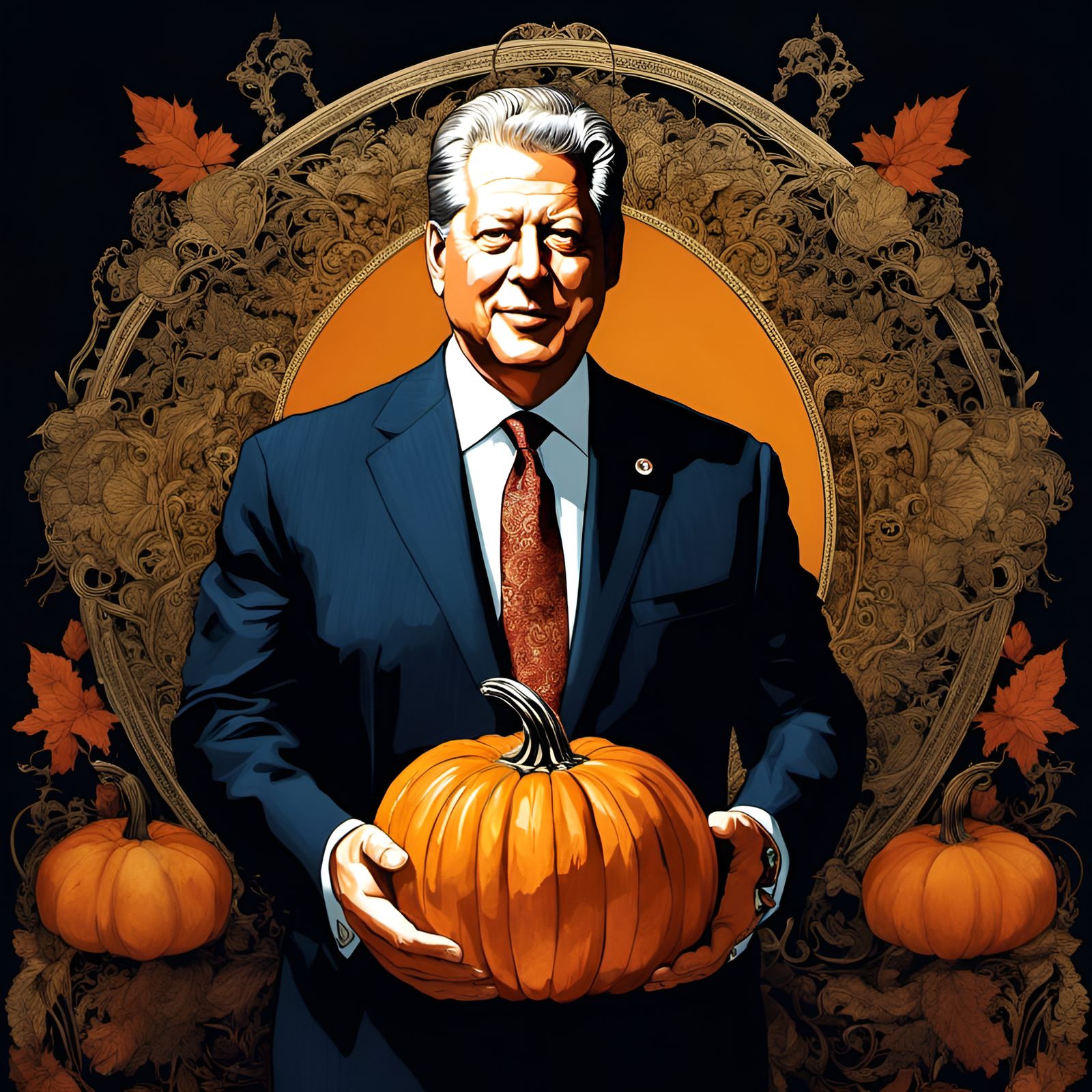 Man with Pumpkin: Intricate Digital Portrait