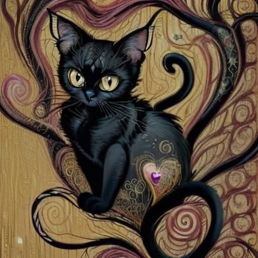Black Cat Illustration in Gustav Klimt Style