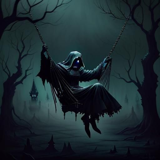 Ghost on a Swing in Gothic Halloween Style