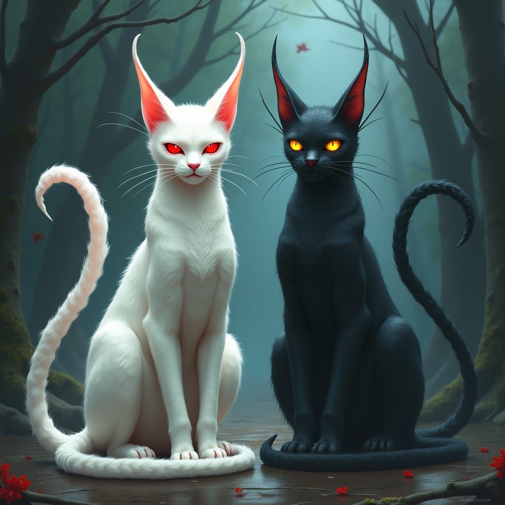 Majestic Nekomata Demons in Ethereal Fantasy Style
