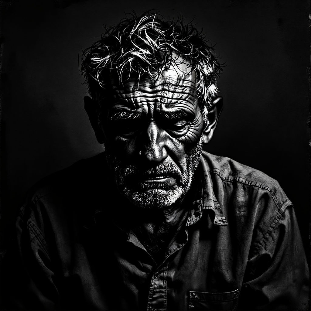 Expressive Portrait of a Worn, Heartbroken Man