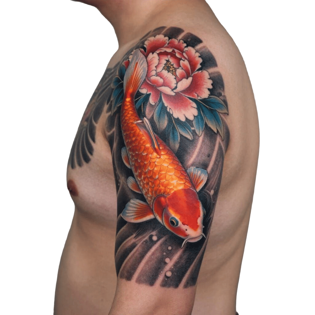 Japanese Koi and Peony Tattoo on Arm