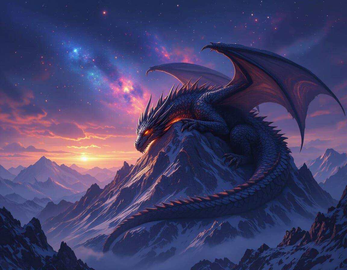 Sleeping Dragon Amidst Starry Nebula Sky