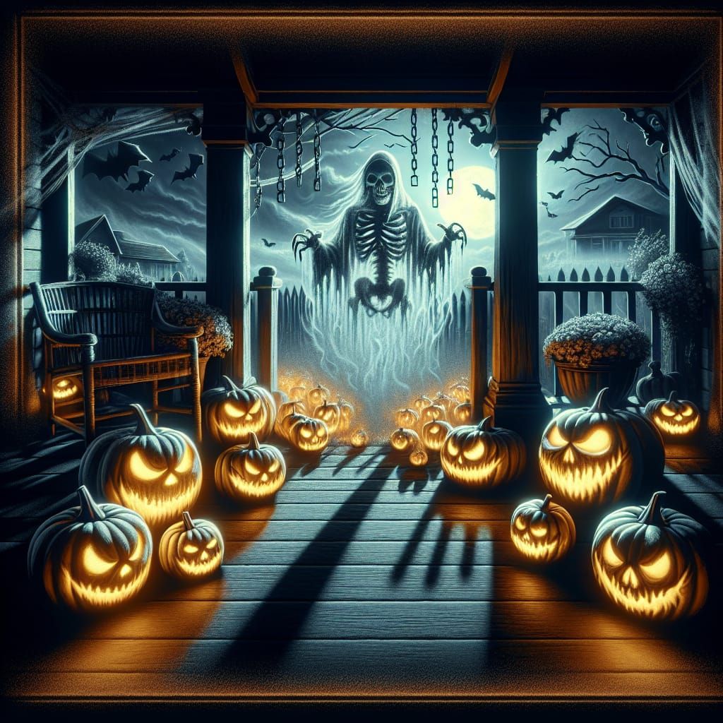 Haunted Porch: Ghostly Apparition in Airbrush Art
