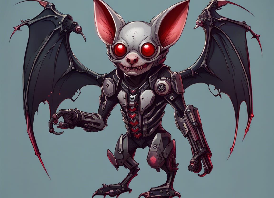 Futuristic Cyborg Vampire Bat Illustration