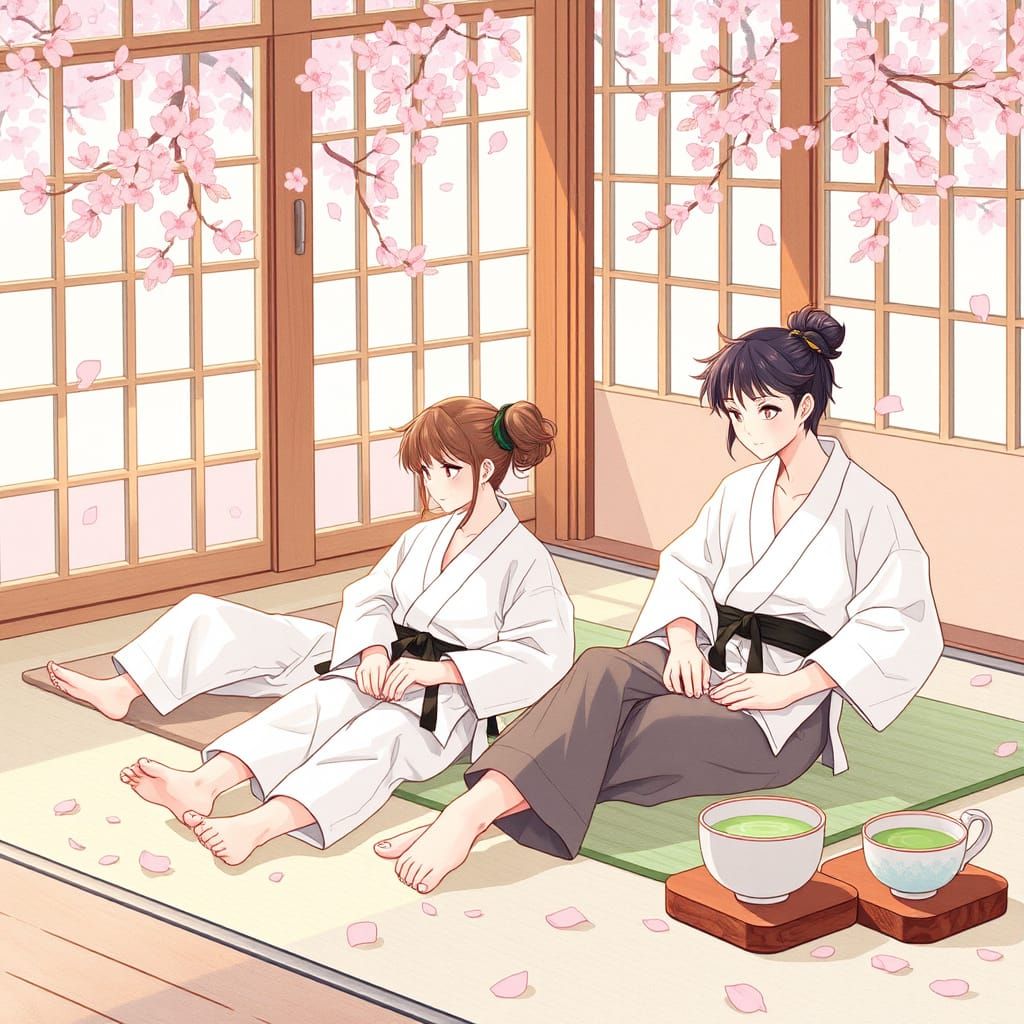 Serene Karate Dojo in Pastel Watercolor Style