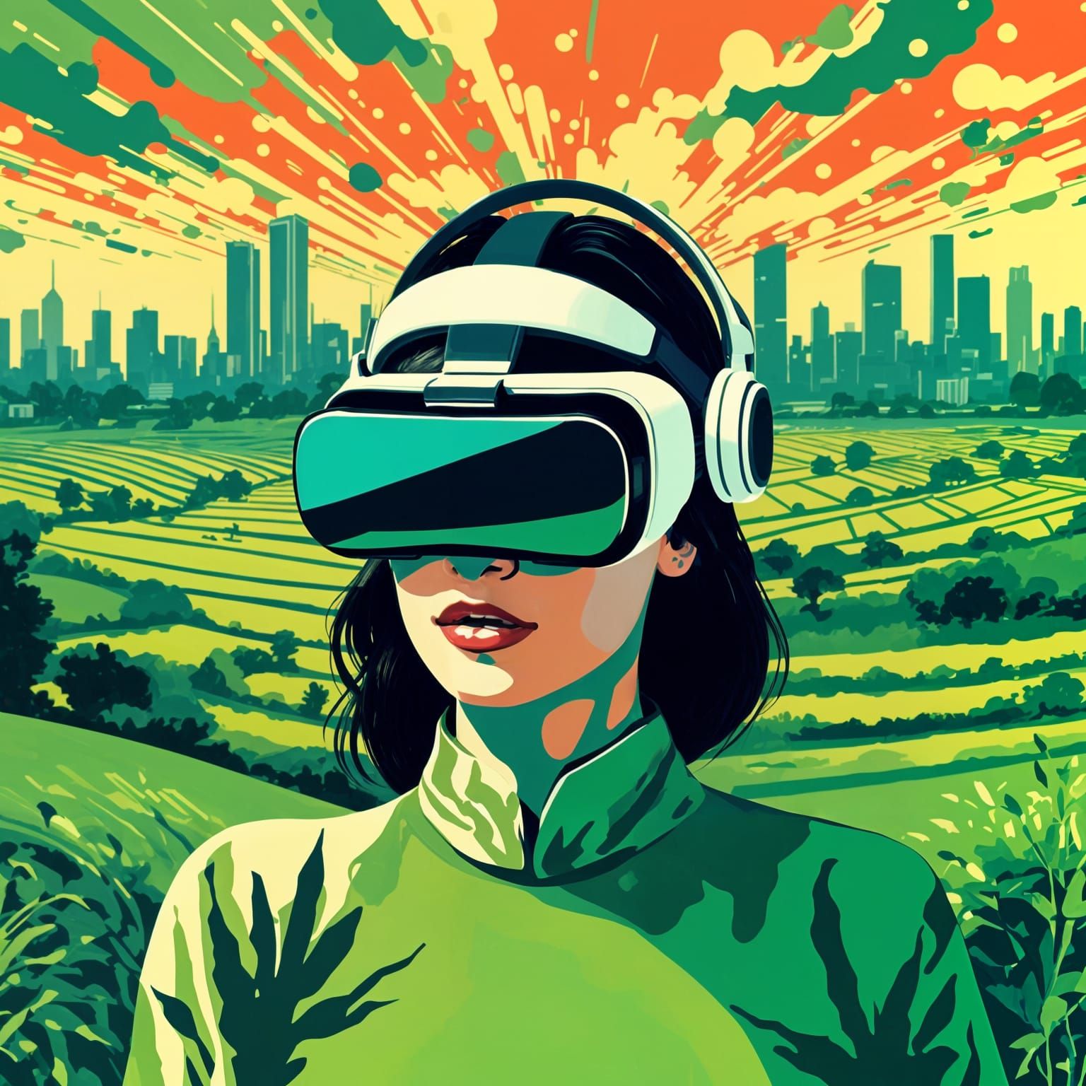 VR Headset Reflects Dystopian Cityscape