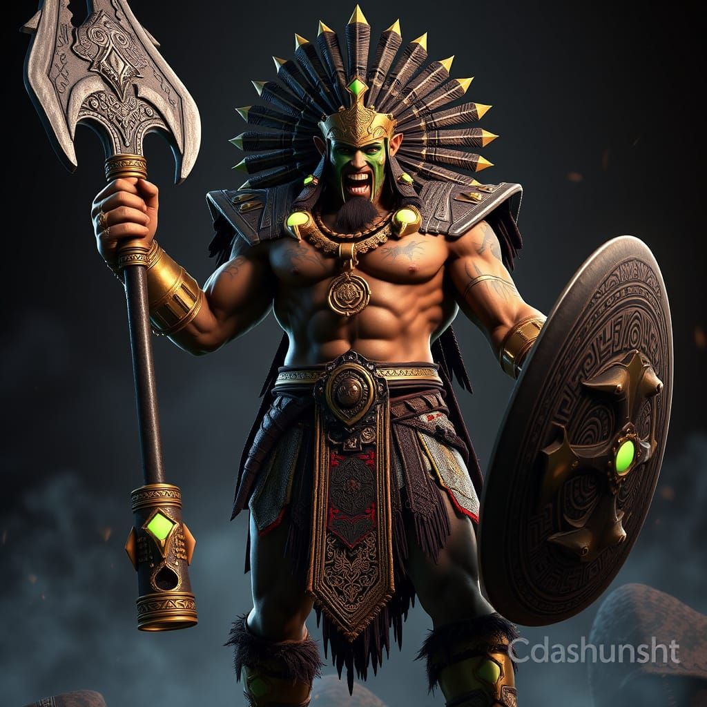 Aztec Warrior with Macuahuitl in 3D Cinematic Style