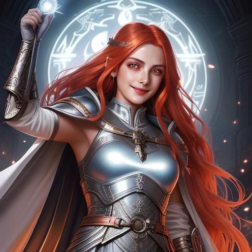 Female Aasimar Cleric Worshipping Ephara in Comic Book Art