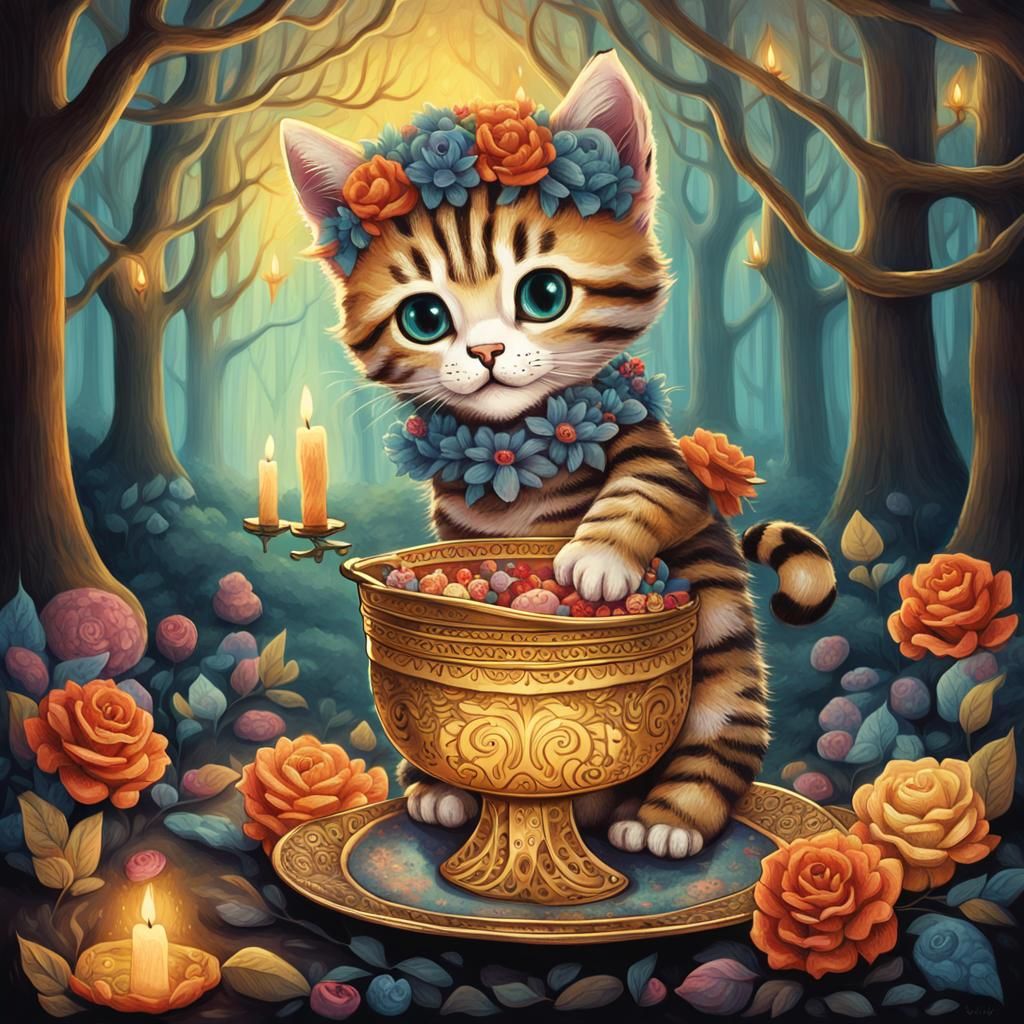 Day of the Dead Kitten in Whimsical Style