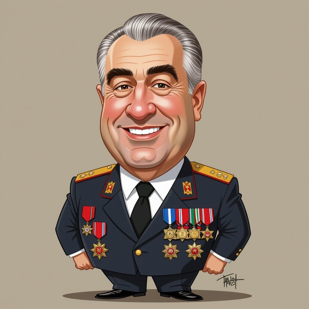 Comical Caricature of Brezhnev with Many Awards