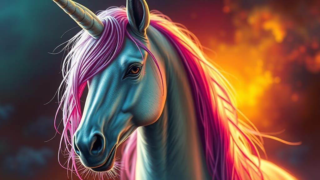 Colorful Unicorn Portrait in Hyperrealistic Splash Art Style