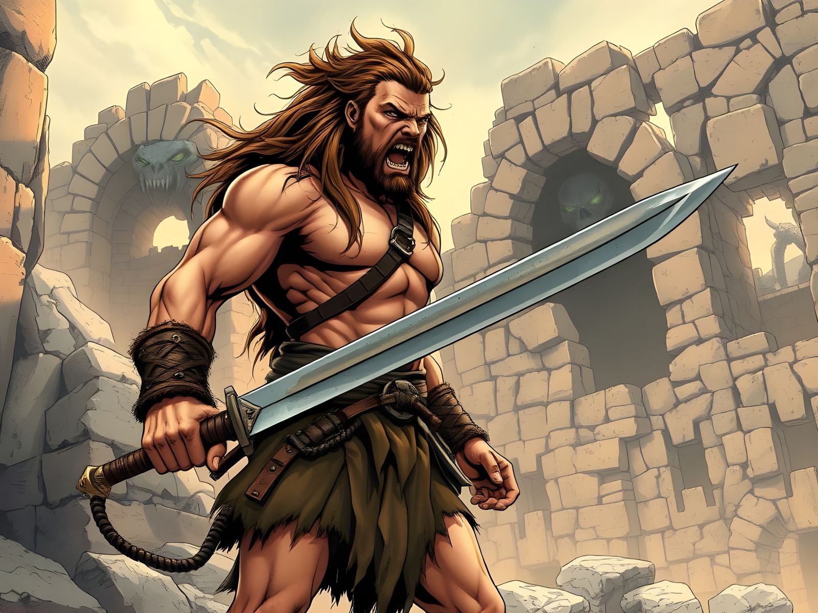 Barbarian Unyielding in Ancient Ruins