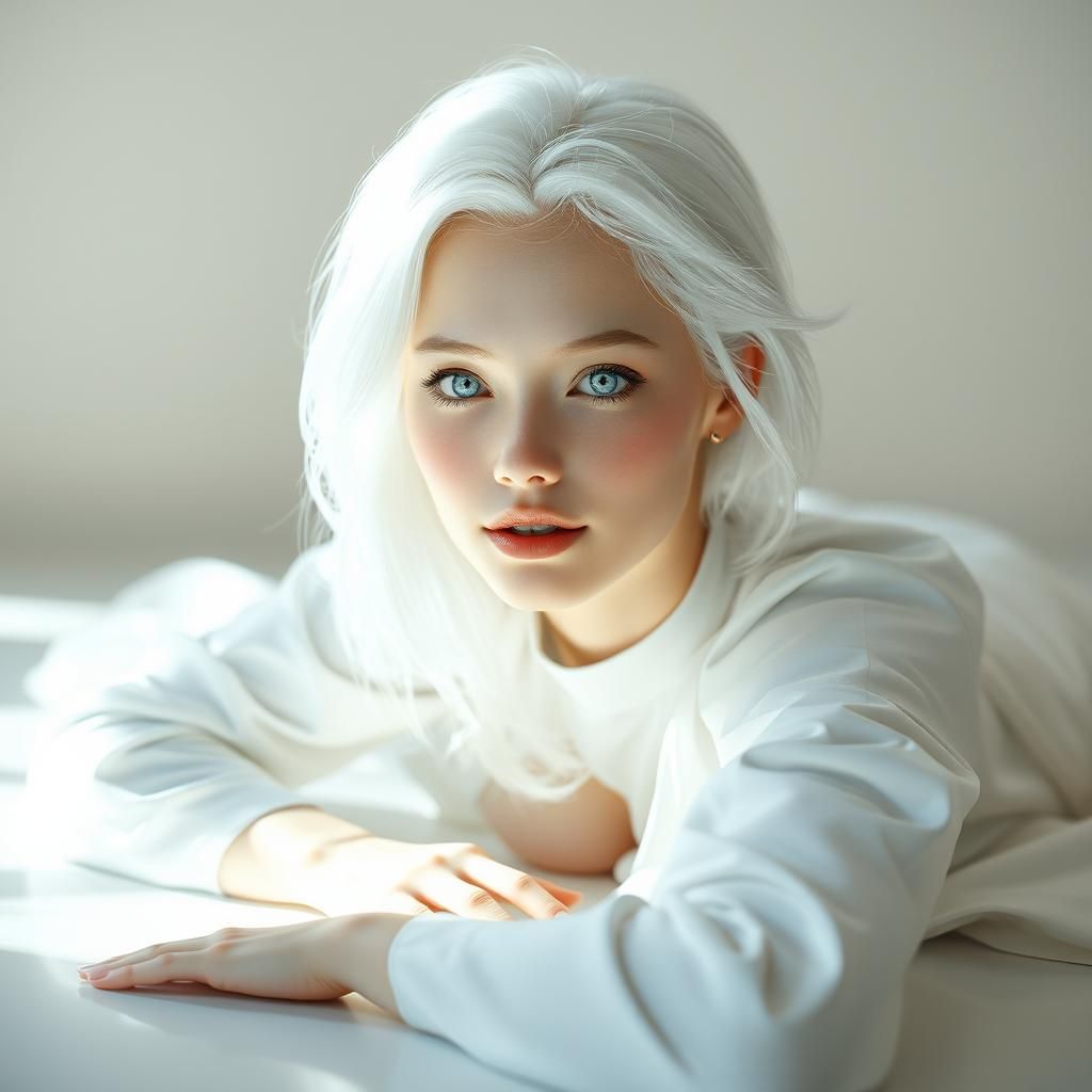 Ethereal Woman Bathed in White Light: Anime Portrait